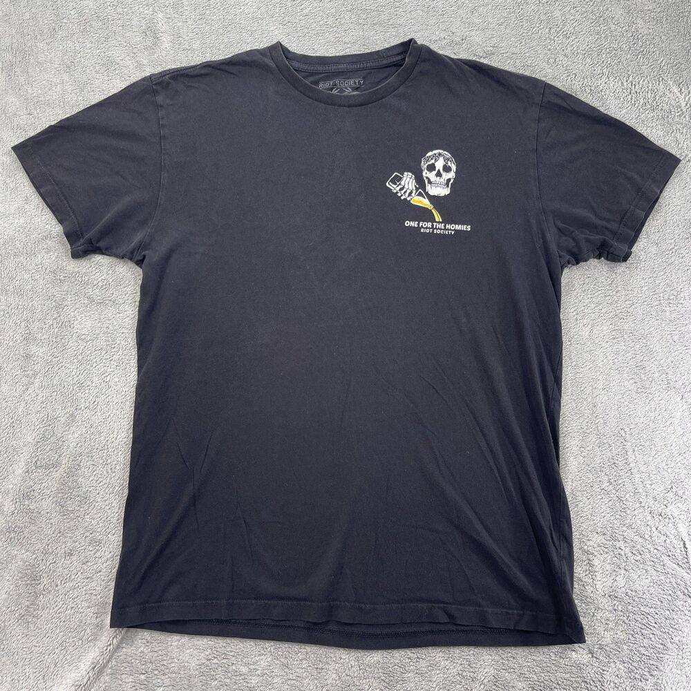 Riot Society One For The Homies T Shirt Mens Large Black Skull Cotton Crewneck